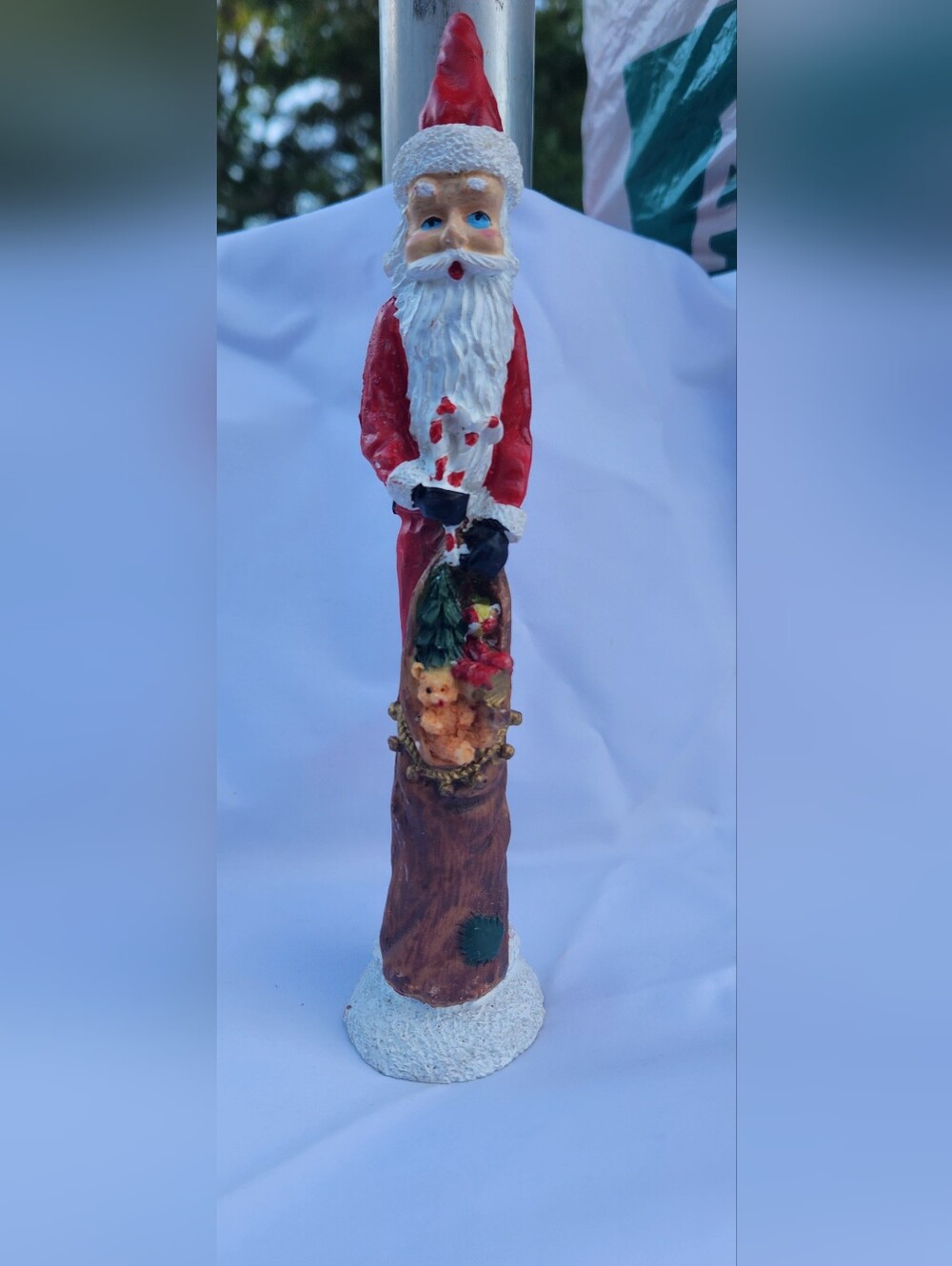 Vintage 7.5" Skinny "pencil" or stick-style Santa Claus Holding Sack Of Toys